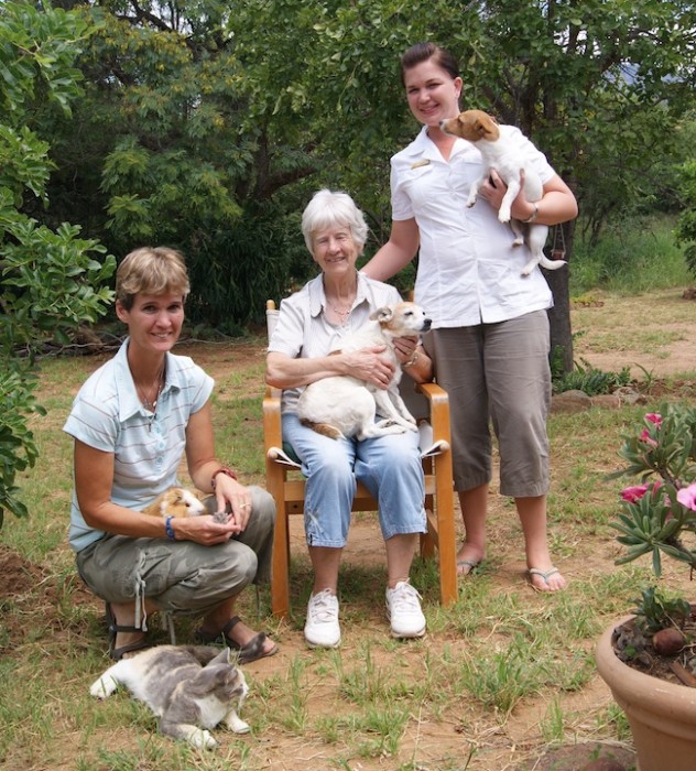 The McDonald family with their beautiful array of pets, including two dogs a cat and a guinea pig