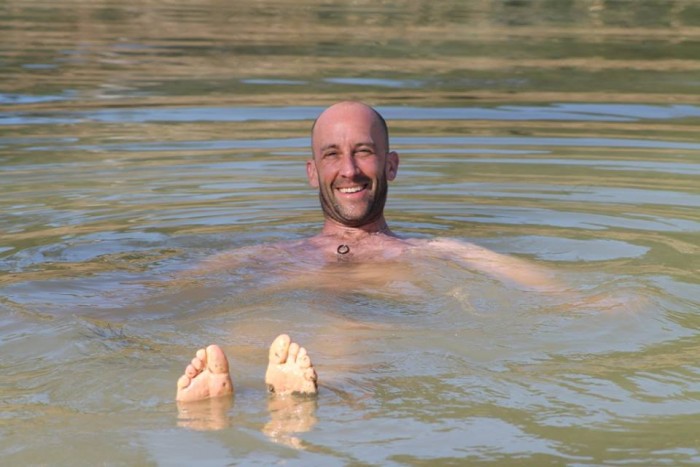 Angus, a lecturer from Cornwall College enjoying a dip in the pool